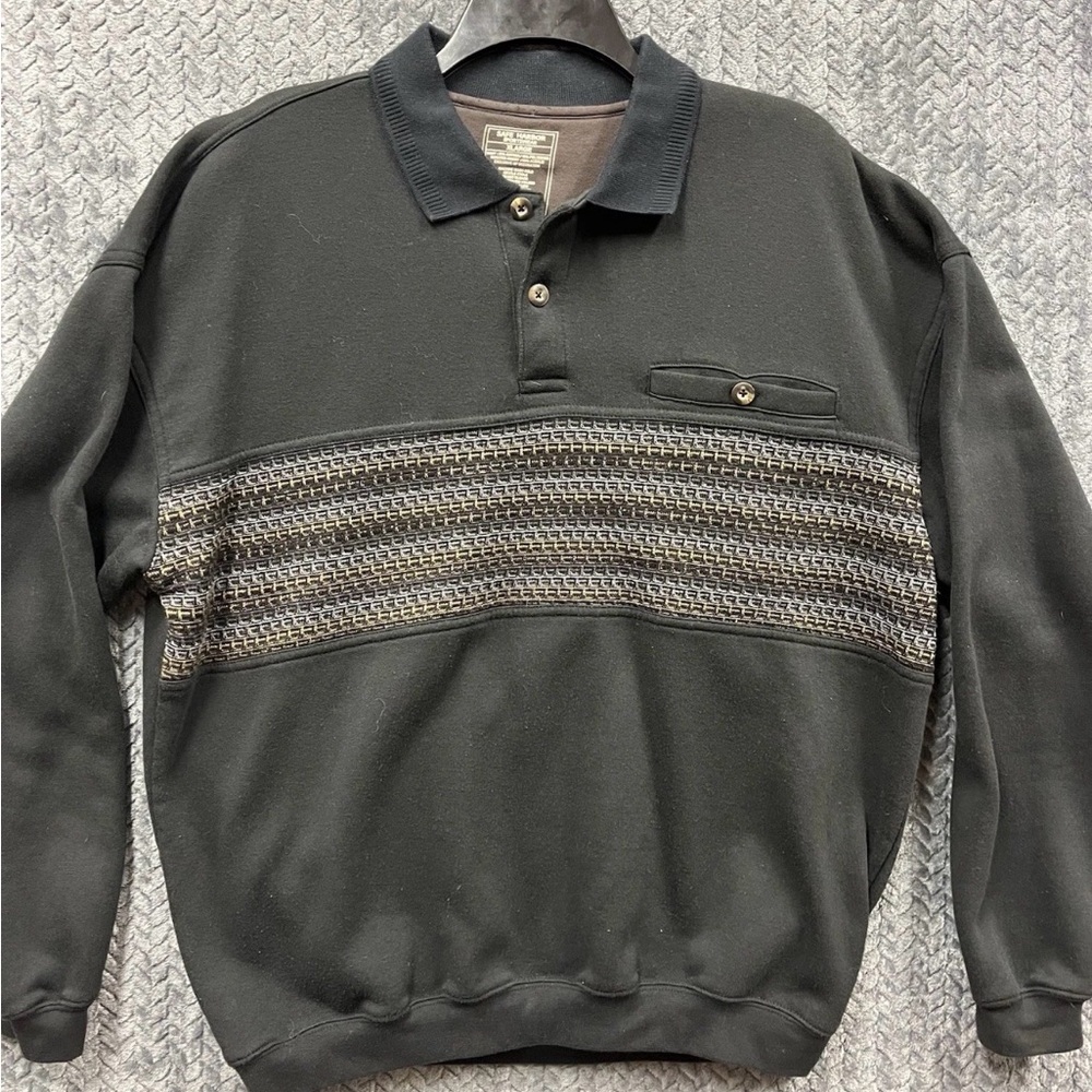 Vtg. Safe Harbor Sportwear Long Sleeve Pullover Sweatshirt 1/4 Button Black XL
